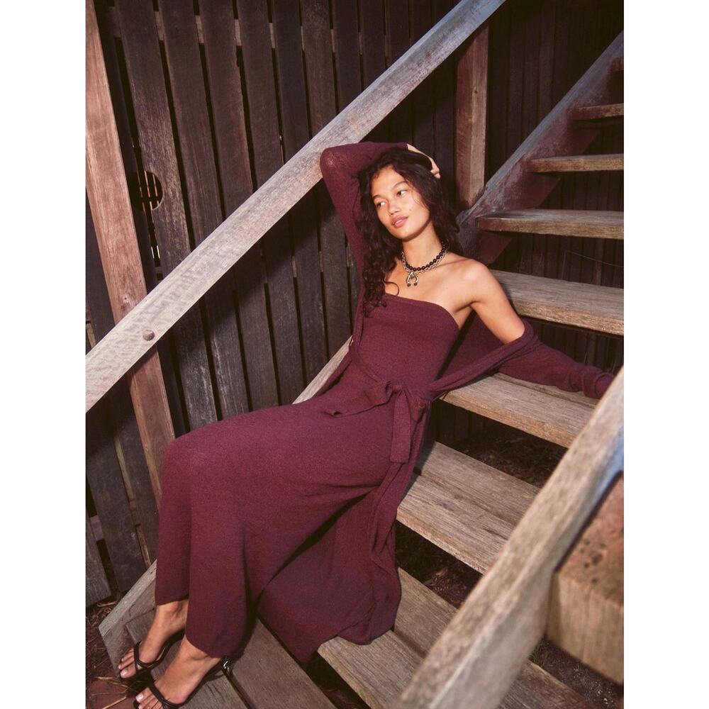 Free People Lottie Solid Sweater Dress Set Bitter Chocolate M - Picture 5 of 5